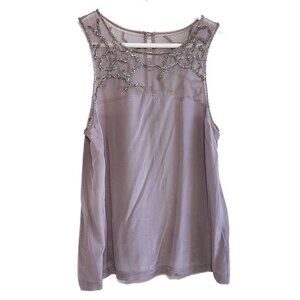 EUC Matty Vintage 100% Silk Relaxed Sleeveless Beaded Tank Top Lavender Medium